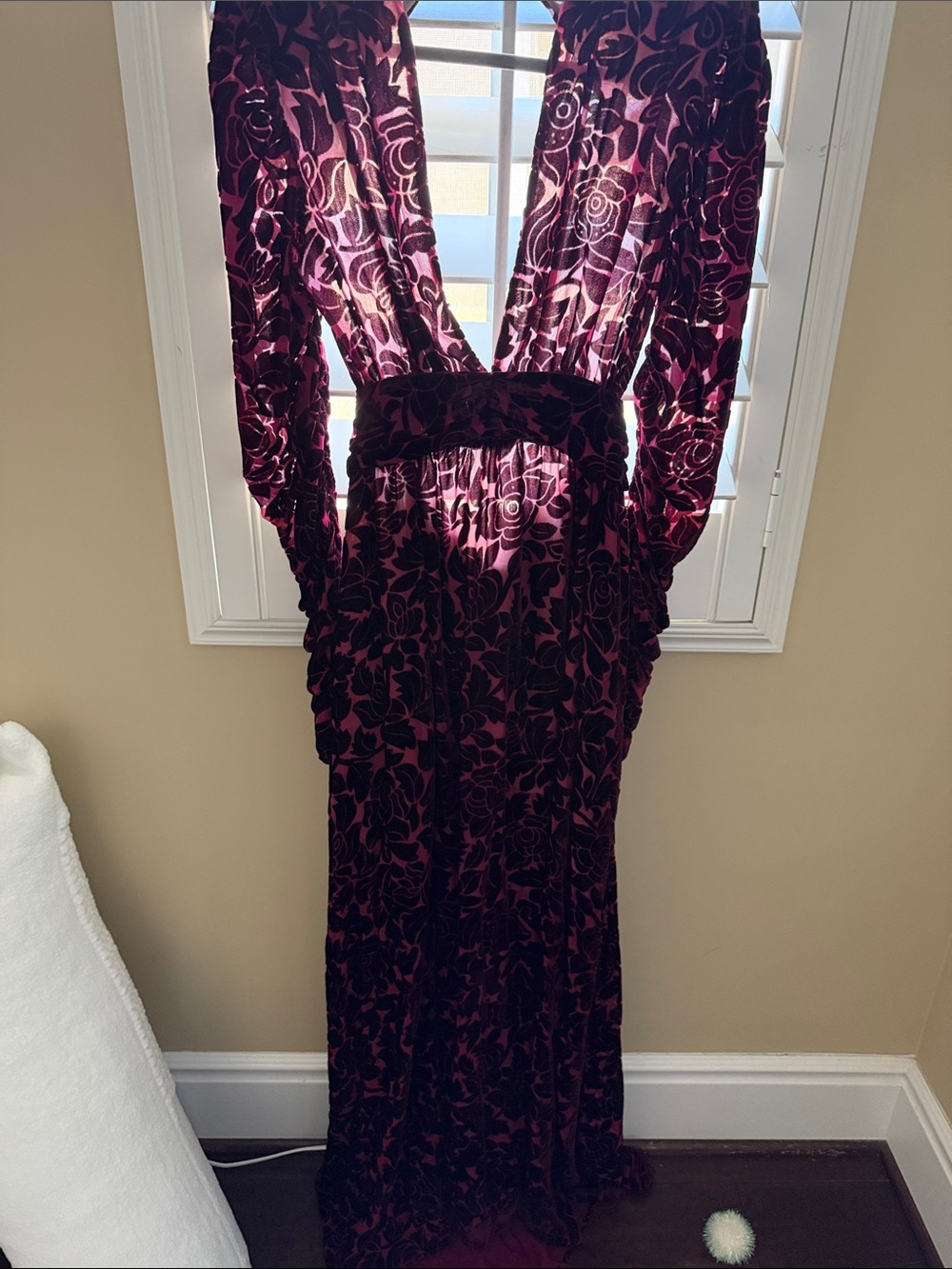 Bronx and Banco Burgundy Velvet Floral Maxi Dress